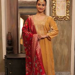 Sabah Velvet Golden Kurta Set