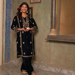 Lailah Velvet Royal Blue Kurta Set