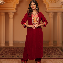 Aruna Velvet Maroon Kurta Set