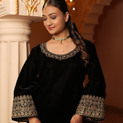 Alya Velvet Black Sharara Set