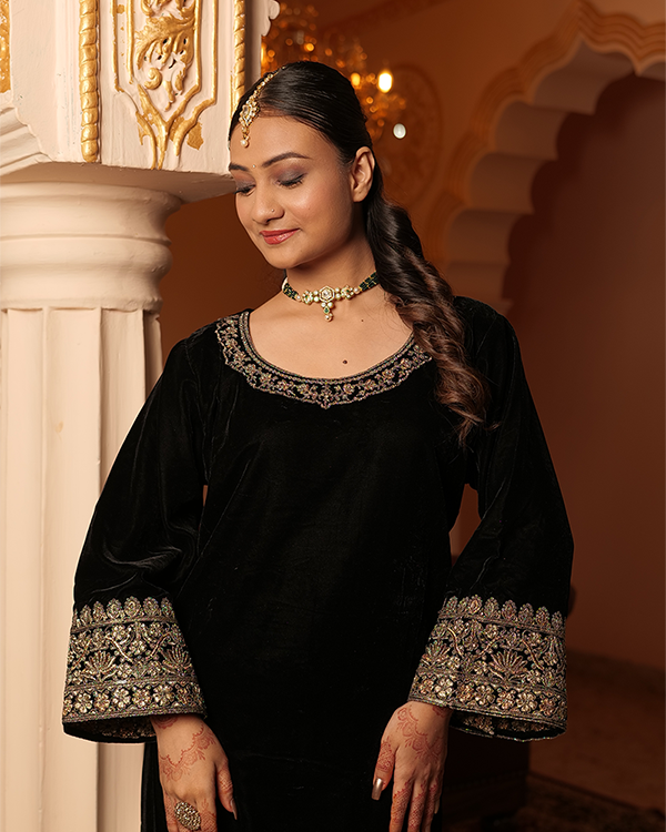 Alya Velvet Black Sharara Set