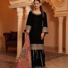 Alya Velvet Black Sharara Set