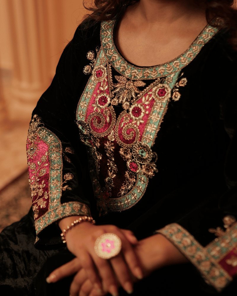 Zehra Velvet Black Kurta Set