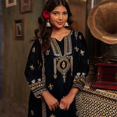 Lailah Velvet Royal Blue Kurta Set