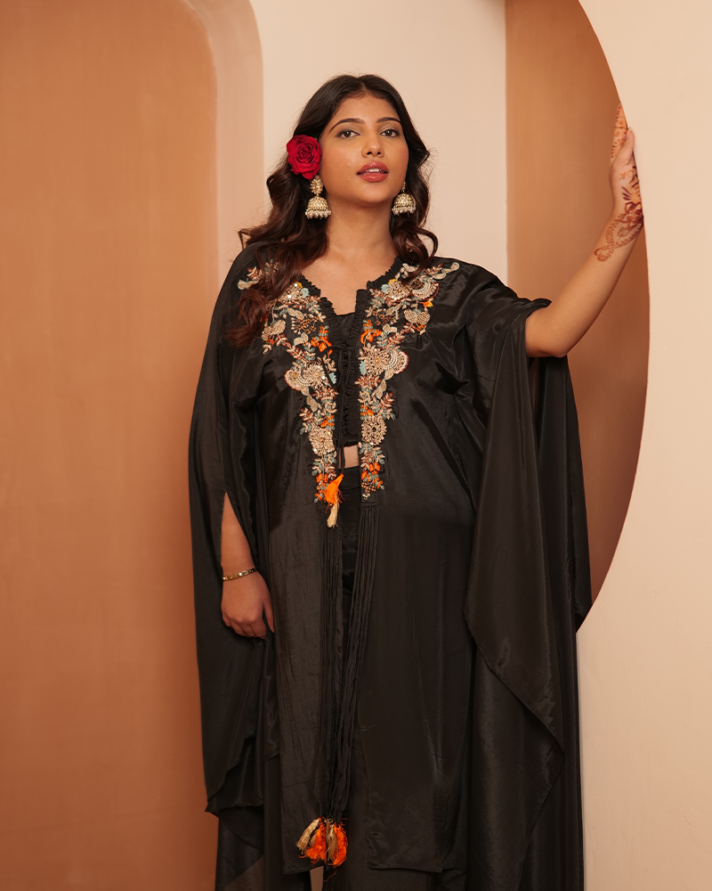 Haya Crepe Black Indo- Western Set