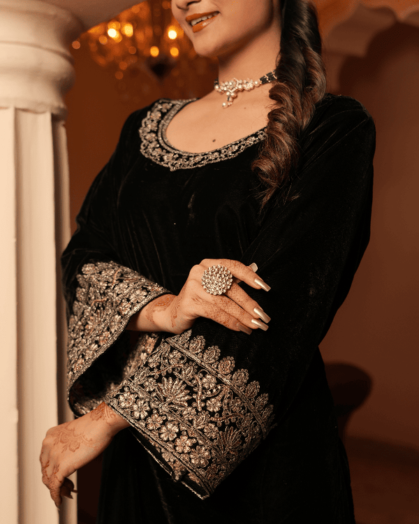 Alya Velvet Black Sharara Set