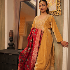 Sabah Velvet Golden Kurta Set