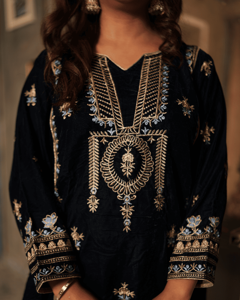 Lailah Velvet Royal Blue Kurta Set