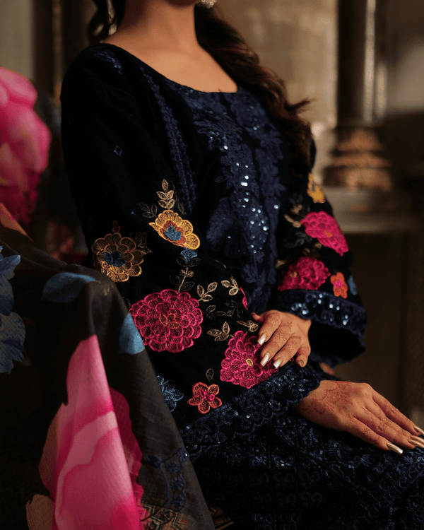 Saanjh Velvet Royal Blue Kurta Set