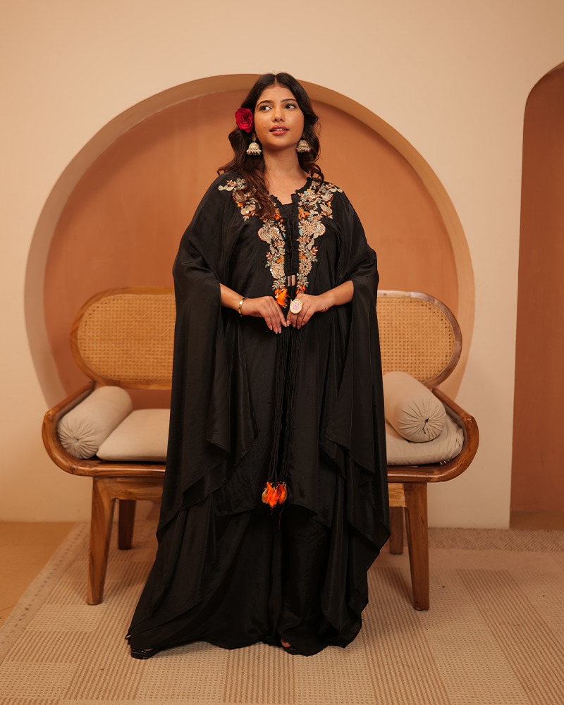 Haya Crepe Black Indo- Western Set