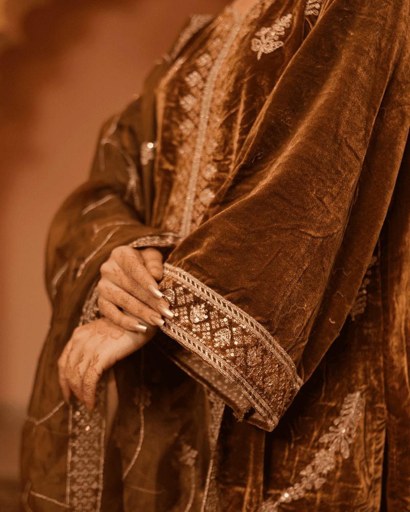 Safaa Velvet Mustard Kurta Set