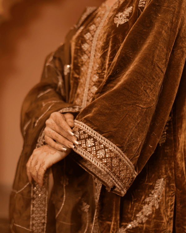 Safaa Velvet Mustard Kurta Set