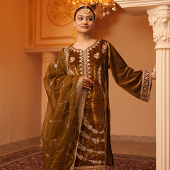 Safaa Velvet Mustard Kurta Set
