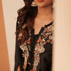 Haya Crepe Black Indo- Western Set