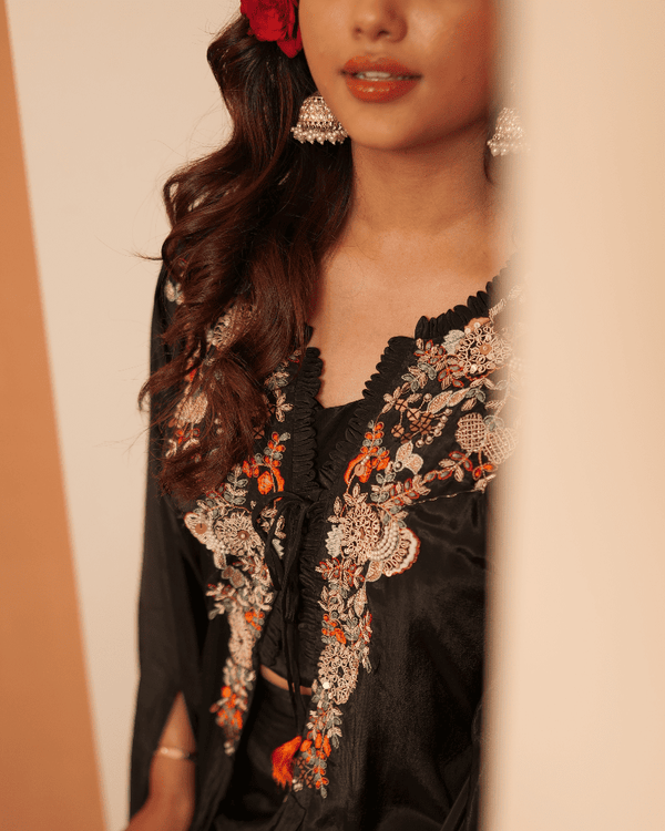 Haya Crepe Black Indo- Western Set