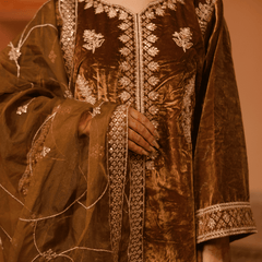 Safaa Velvet Mustard Kurta Set