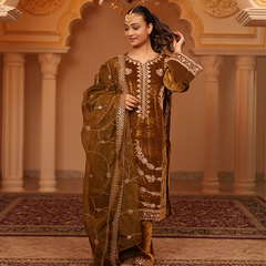 Safaa Velvet Mustard Kurta Set