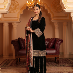 Alya Velvet Black Sharara Set