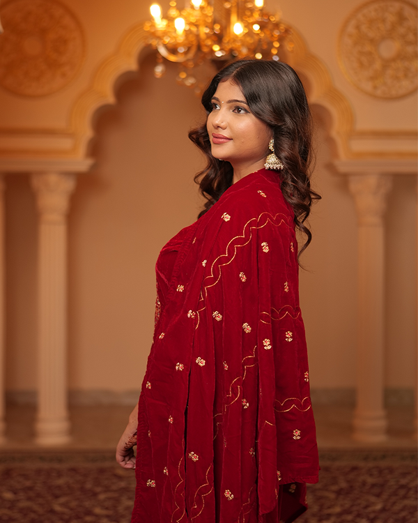 Aruna Velvet Maroon Kurta Set
