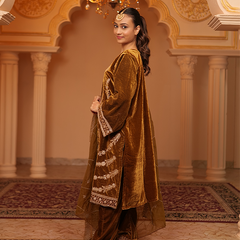 Safaa Velvet Mustard Kurta Set
