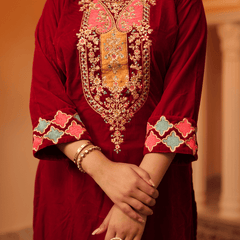 Aruna Velvet Maroon Kurta Set