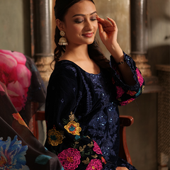 Saanjh Velvet Royal Blue Kurta Set