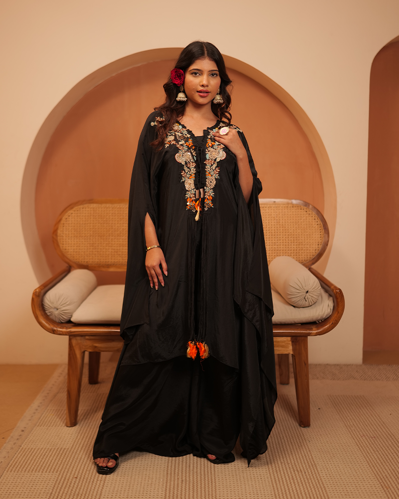 Haya Crepe Black Indo- Western Set