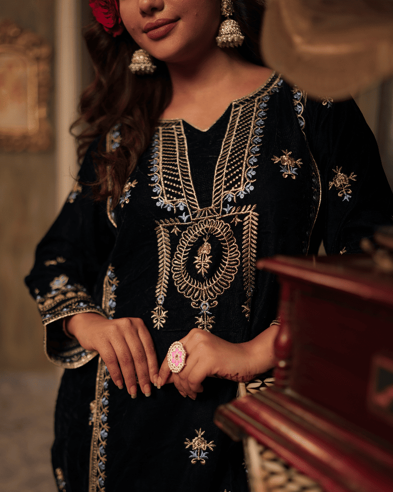 Lailah Velvet Royal Blue Kurta Set