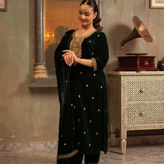 Yasmin Velvet Bottle Green Kurta Set