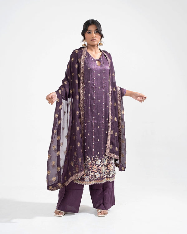 Ira Tissue Plum Kurta Set
