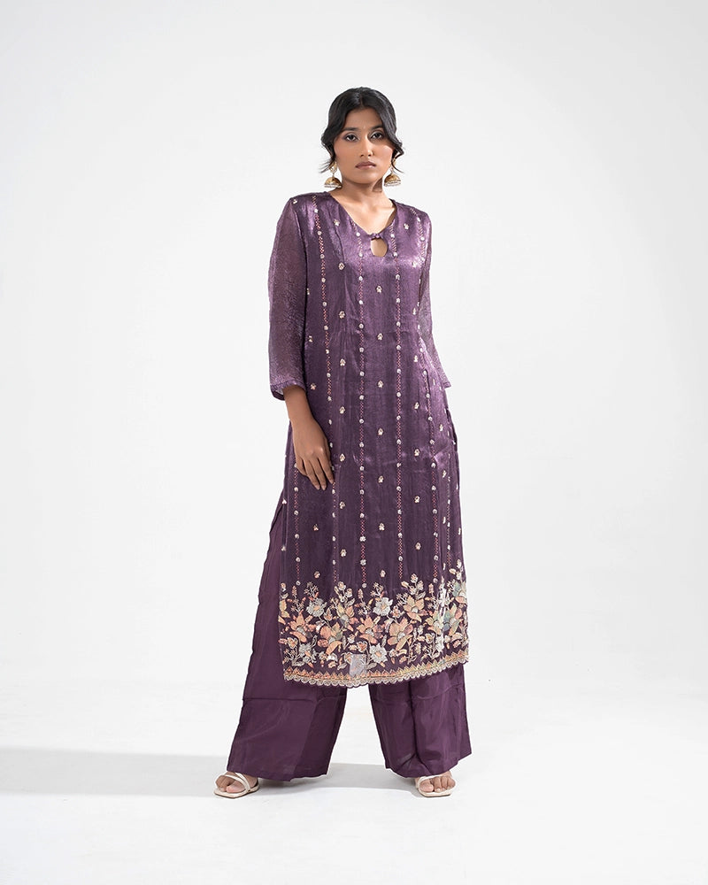 Ira Tissue Plum Kurta Set