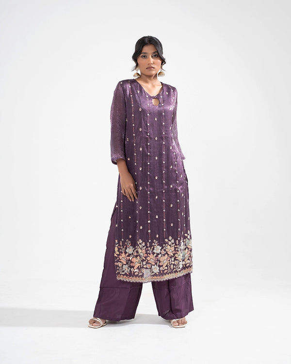 Ira Tissue Plum Kurta Set