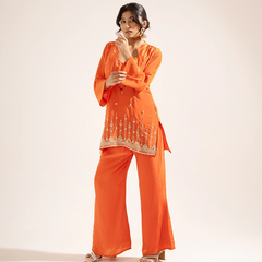 Noor Crepe Orange Indo-Western Set
