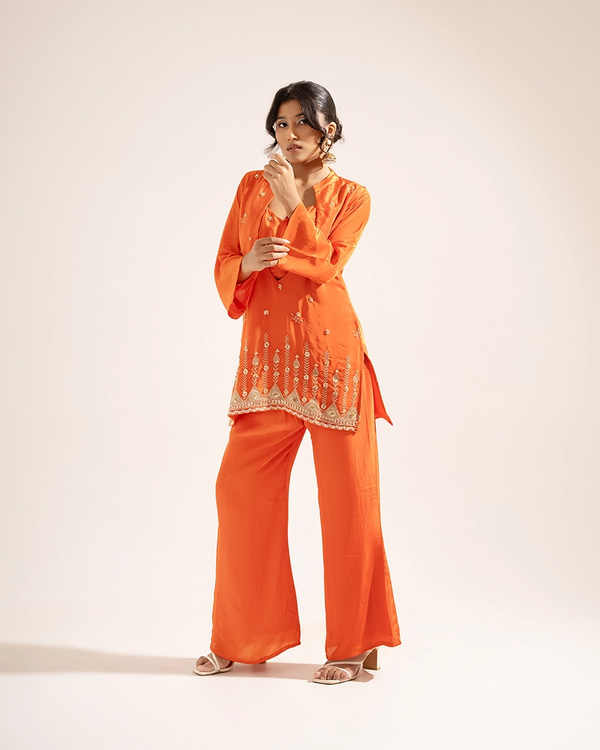 Noor Crepe Orange Indo-Western Set