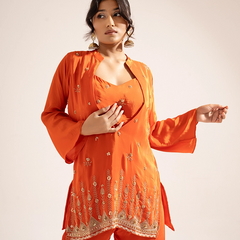 Noor Crepe Orange Indo-Western Set