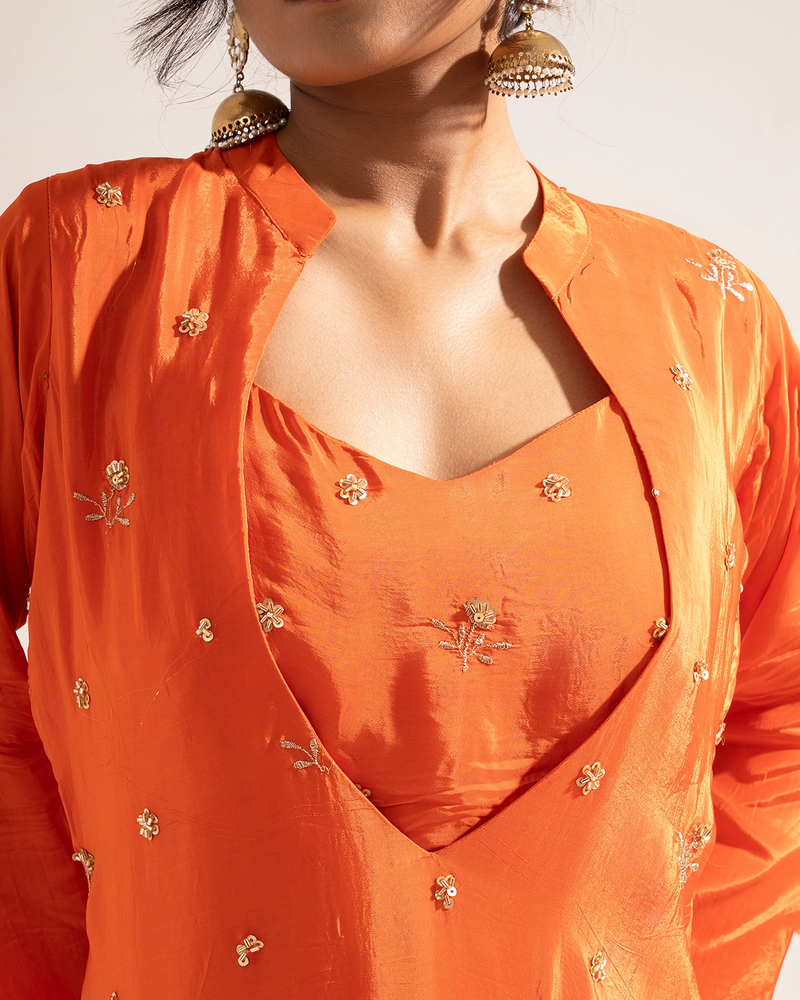 Noor Crepe Orange Indo-Western Set