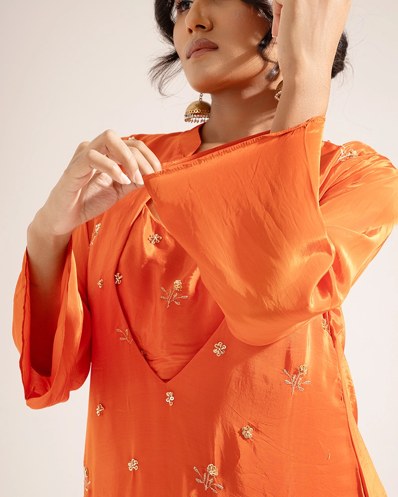 Noor Crepe Orange Indo-Western Set