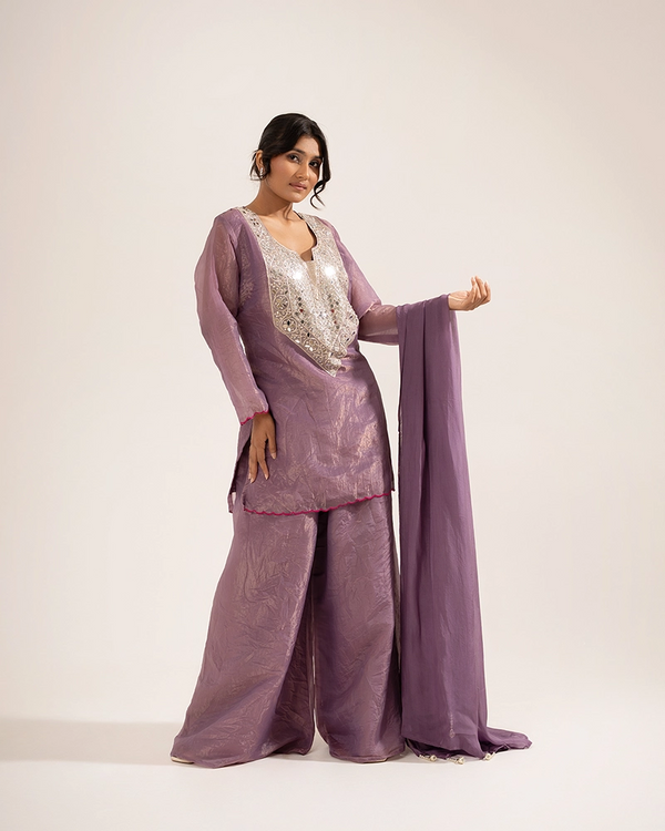 Ziya Tissue Lavender Sharara Set