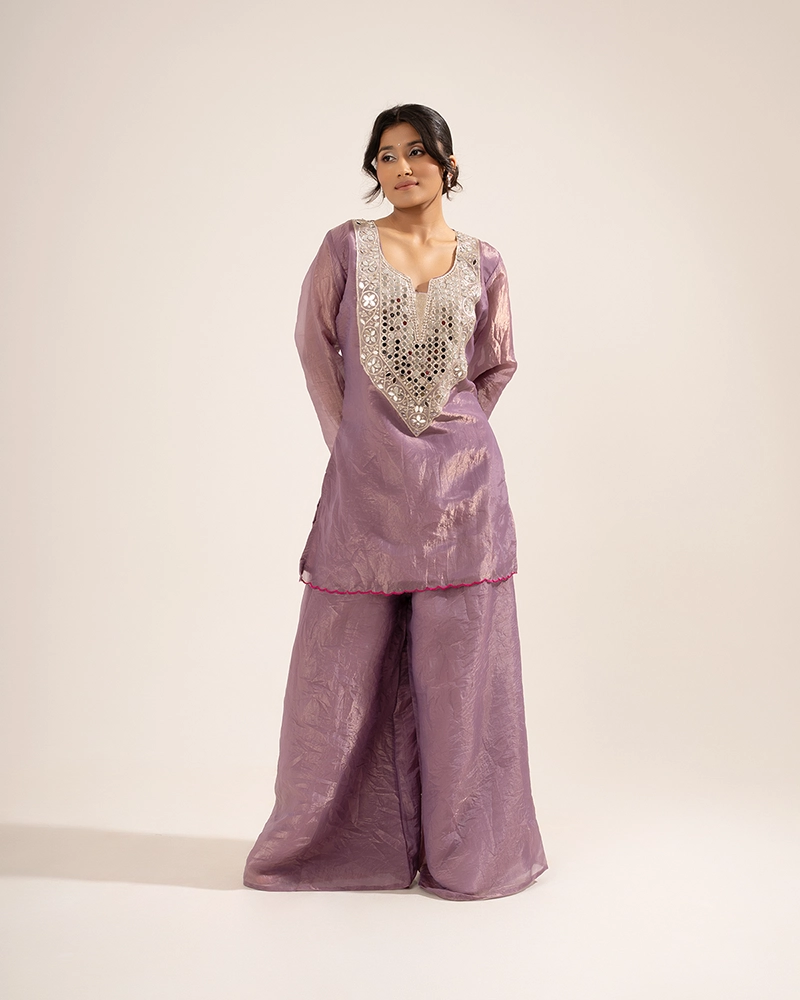 Ziya Tissue Lavender Sharara Set