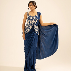 Nayab Crepe Blue Draped Saree