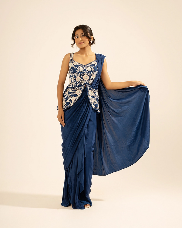 Nayab Crepe Blue Draped Saree