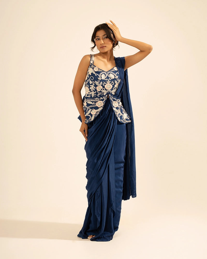 Nayab Crepe Blue Draped Saree