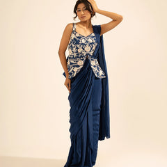 Nayab Crepe Blue Draped Saree