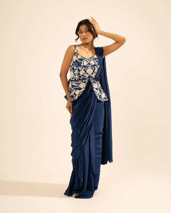 Nayab Crepe Blue Draped Saree