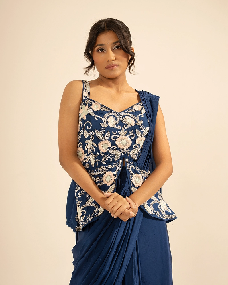 Nayab Crepe Blue Draped Saree