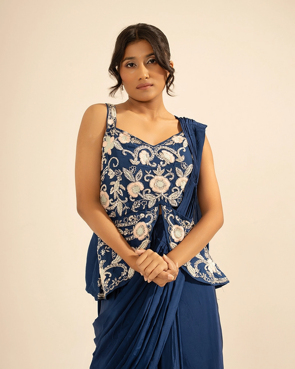 Nayab Crepe Blue Draped Saree