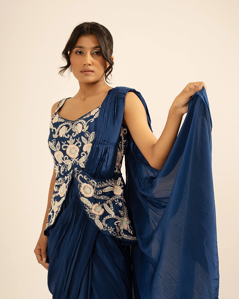 Nayab Crepe Blue Draped Saree