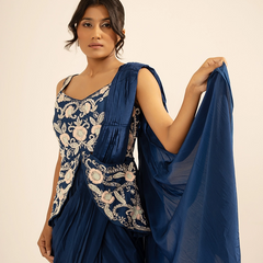 Nayab Crepe Blue Draped Saree