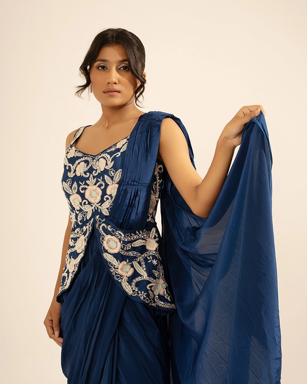 Nayab Crepe Blue Draped Saree