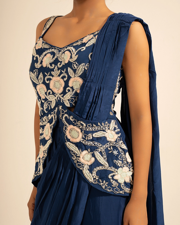 Nayab Crepe Blue Draped Saree